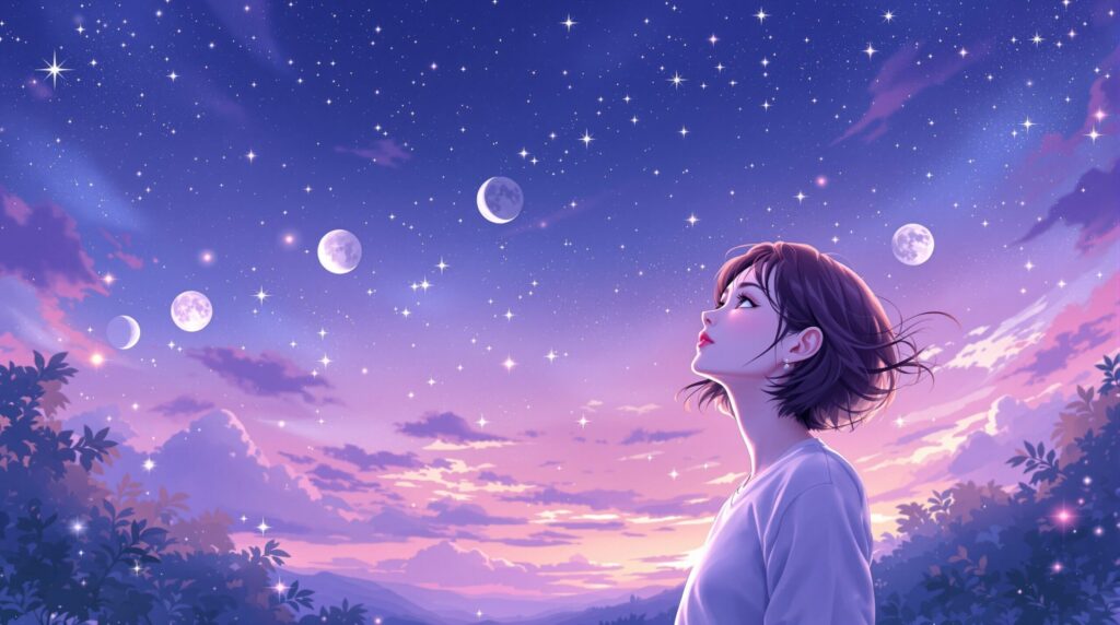 月の満ち欠けを見上げる